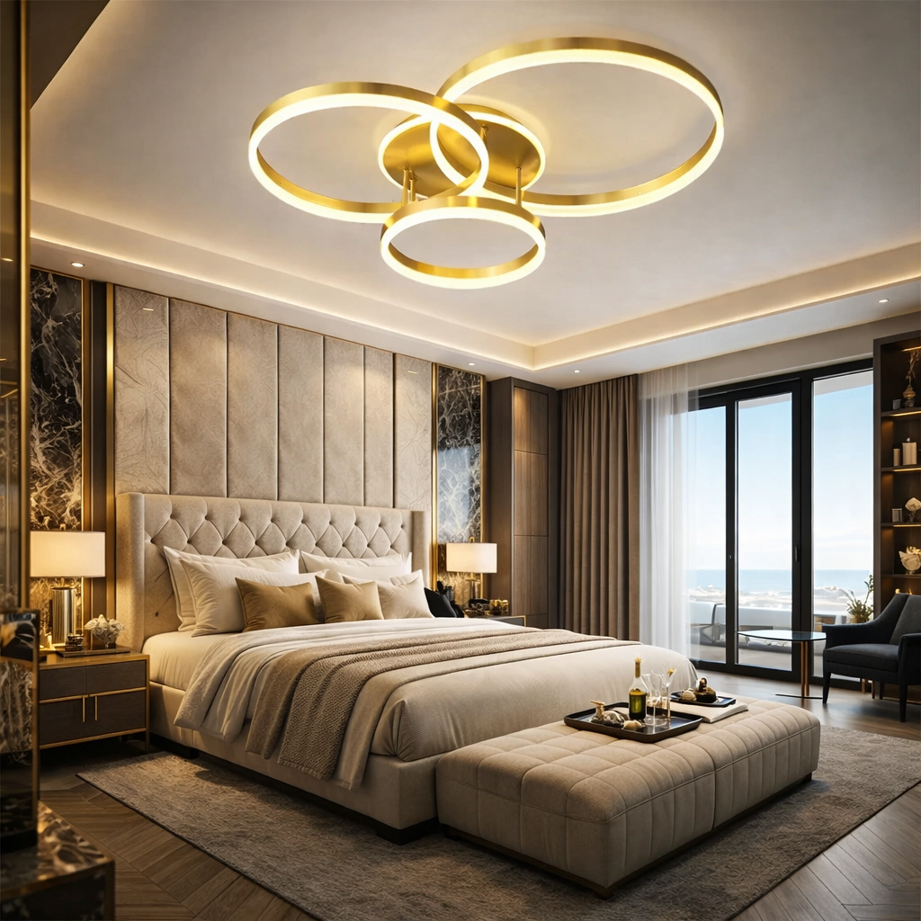 Lustra LED Beauty Gold 3 Circle Echivalent 600W Telecomanda