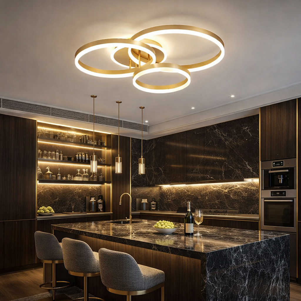 Lustra LED Beauty Gold 3 Circle Echivalent 600W Telecomanda