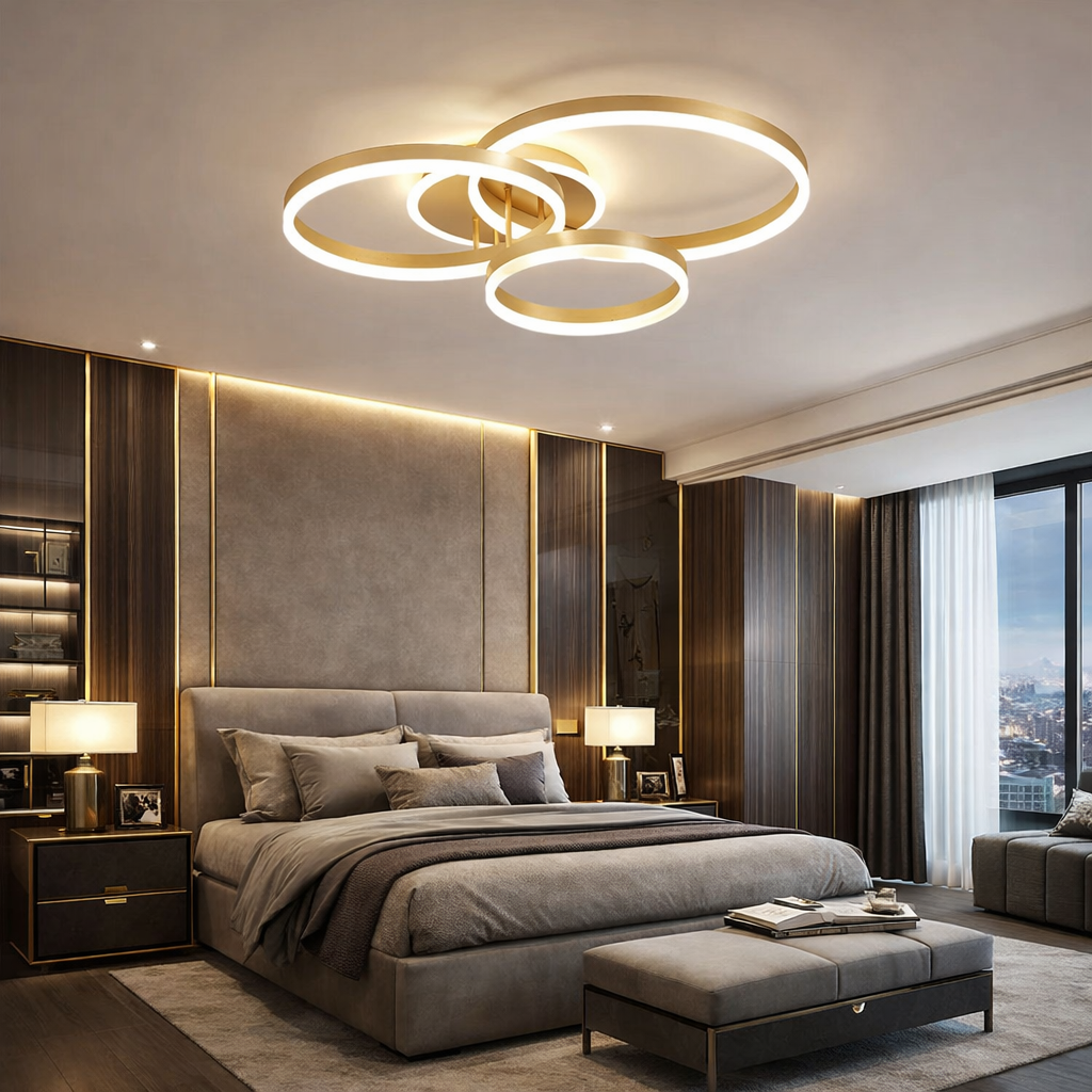 Lustra LED Beauty Gold 3 Circle Echivalent 600W Telecomanda