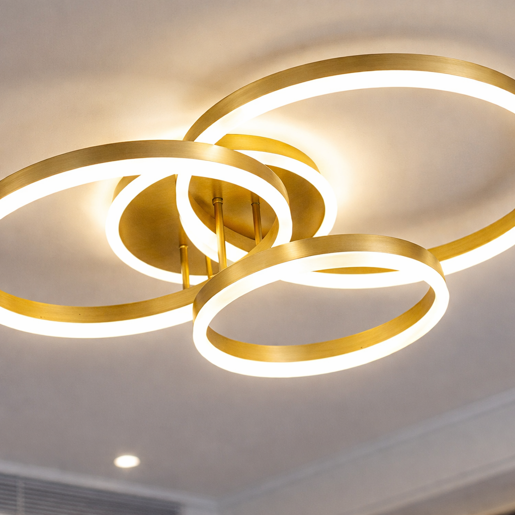 Lustra LED Beauty Gold 3 Circle Echivalent 600W Telecomanda