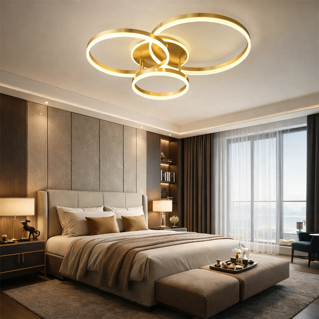 Lustra LED Beauty Gold 3 Circle Echivalent 600W Telecomanda