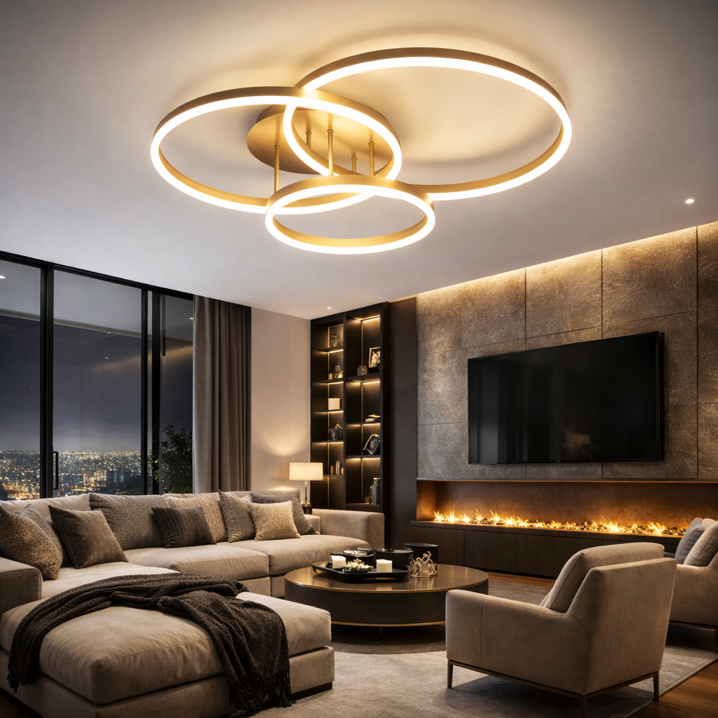 Lustra LED Beauty Gold 3 XL Circle Echivalent 800W Telecomanda