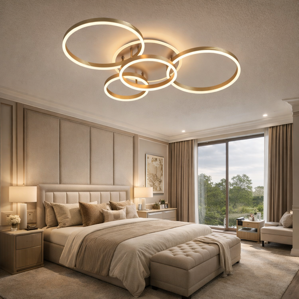 Lustra LED Beauty Circle GOLD Gigant Echivalent 1200W Telecomanda