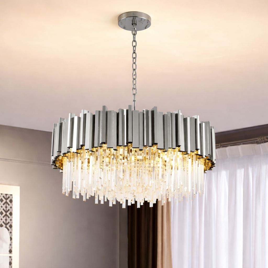 Candelabru Cristal GLORY SILVER 60CM Cu Lant