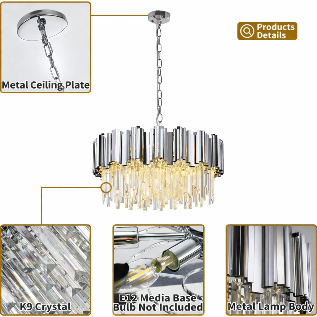 Candelabru Cristal GLORY SILVER 60CM Cu Lant