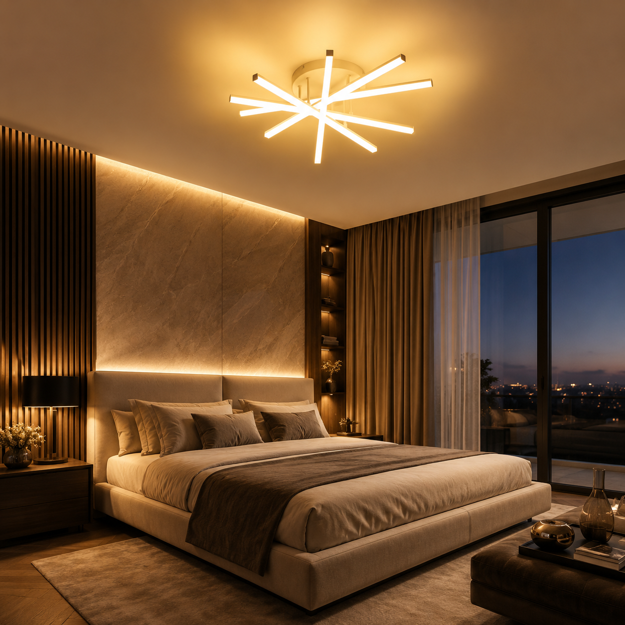 Lustra LED 5 Modern LINES STELLA White Echivalent 600W Telecomanda