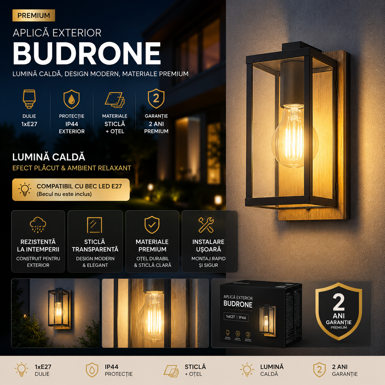 Aplica Exterior BUDRONE 1xE27 IP44