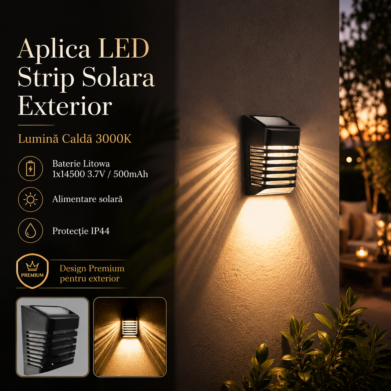 Aplica LED Strip Solara Exterior 3000K Premium