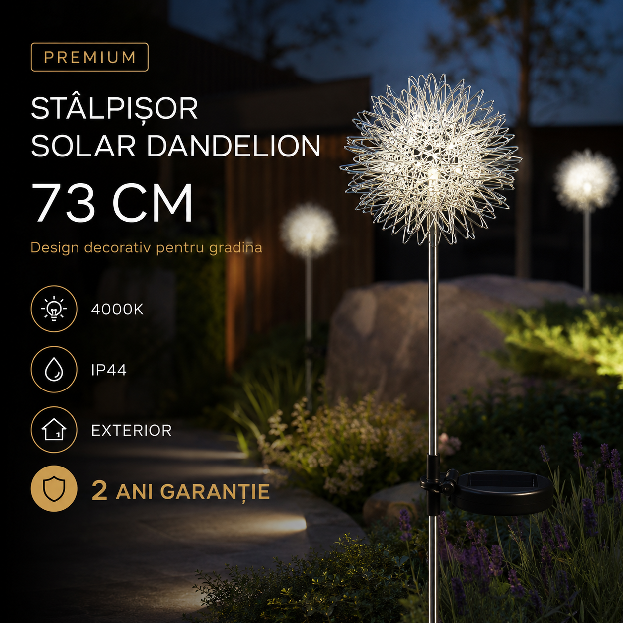 Stalpisor Solar de Gradina DANDELION 73cm, 4000K, IP44 Exterior