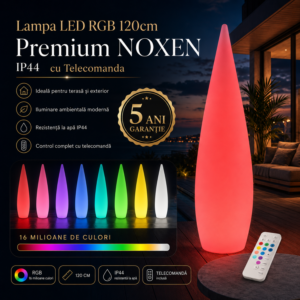 Lampadar LED RGB Premium NOXEN IP44 cu Telecomanda