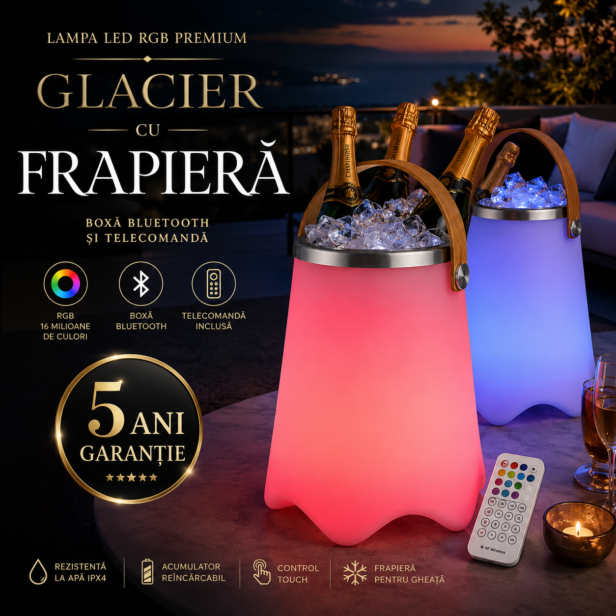 Lampa LED RGB cu Frapiera, Boxa Bluetooth si Telecomanda