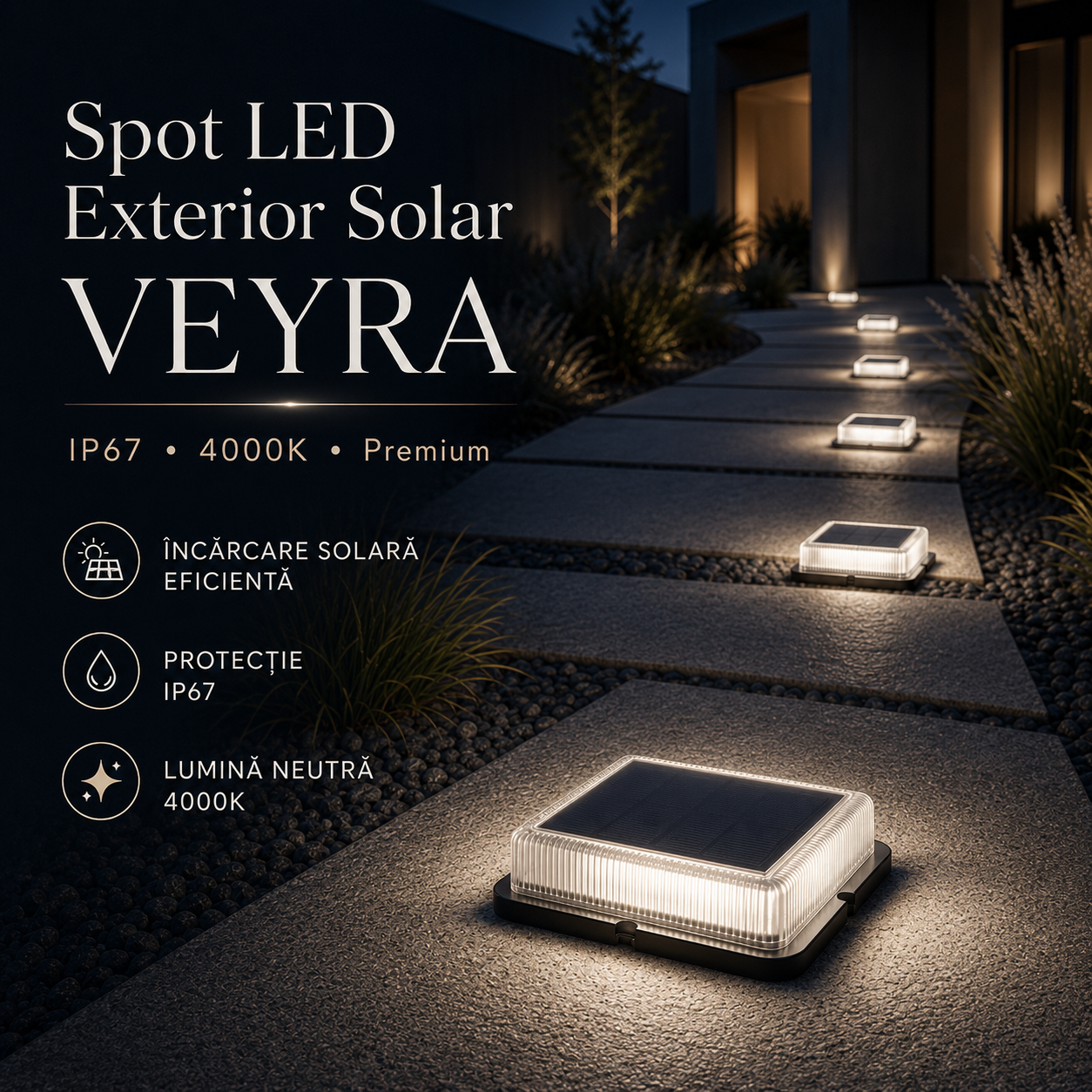 Spot LED Exterior Solar VEYRA IP67, 4000K Premium