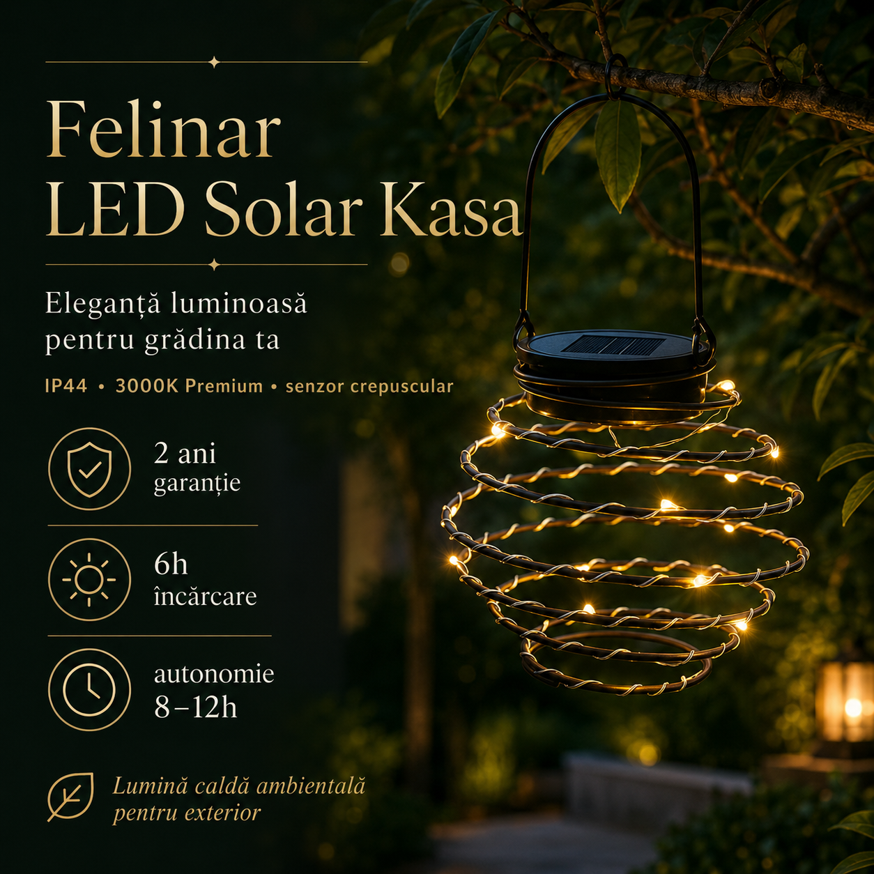 Felinar LED Solar Kasa, IP44, 3000K Premium