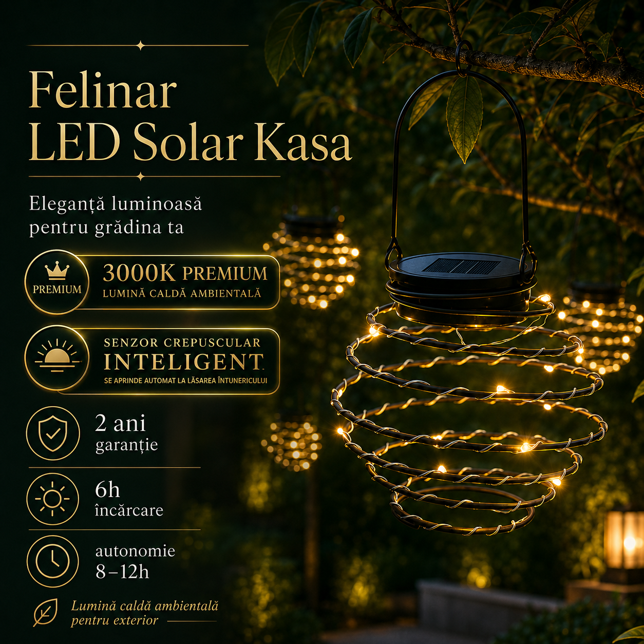 Felinar LED Solar Kasa, IP44, 3000K Premium