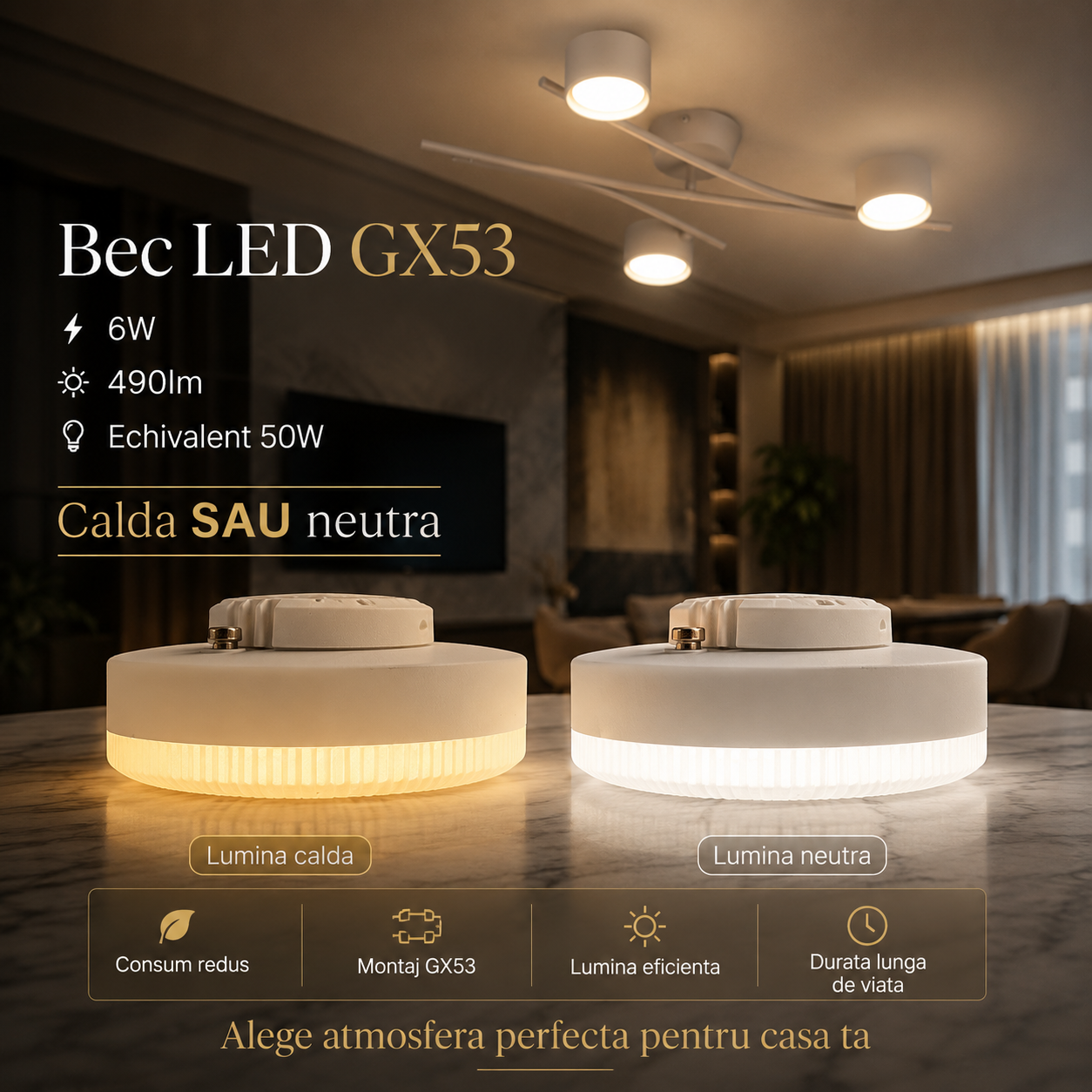 Bec LED GX53 6W 490lm Echivalent 50W