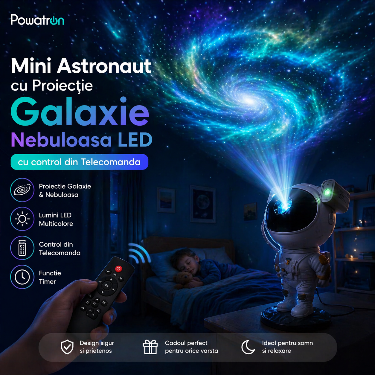 Mini Astronaut Proiectie Galaxie Nebuloasa LED cu Telecomanda