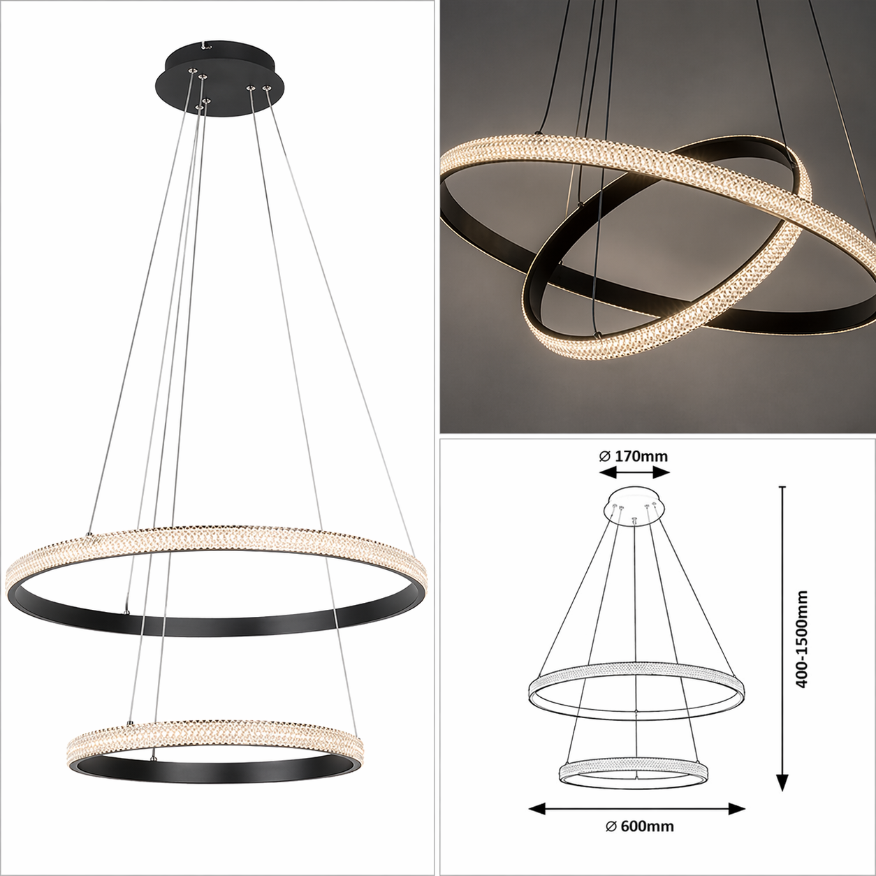 Lustra LED Suspendata Black ZELA 2 Segmente Echivalent 400W