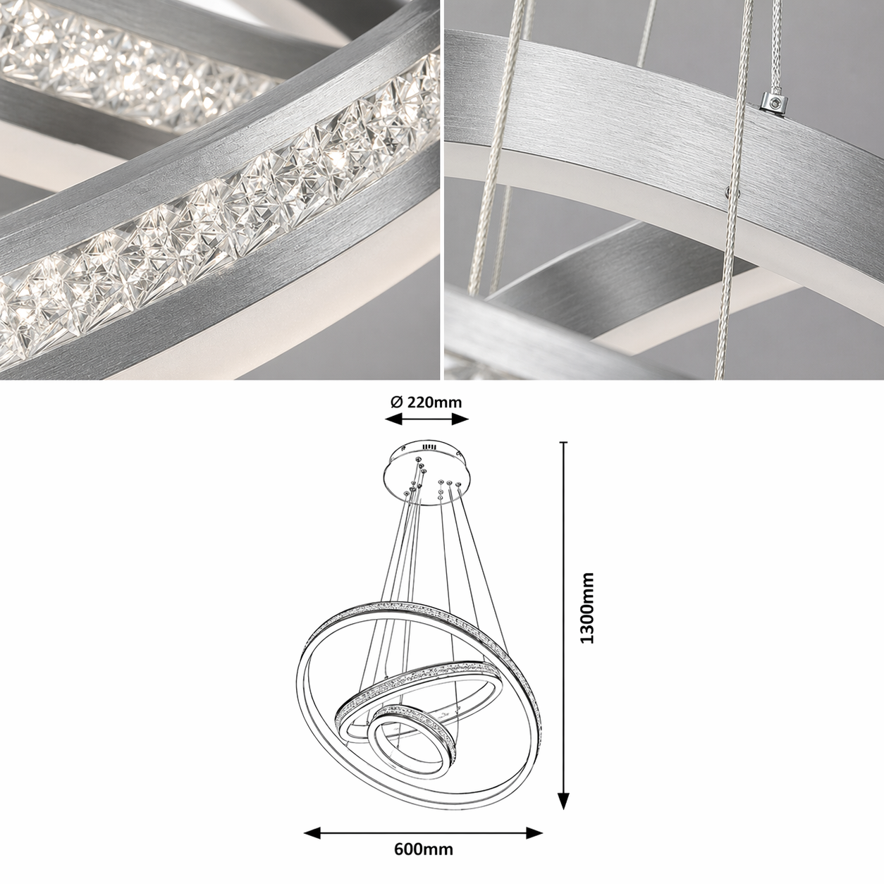 Lustra LED Suspendata Silver NOXA 3 Segmente Echivalent 500W