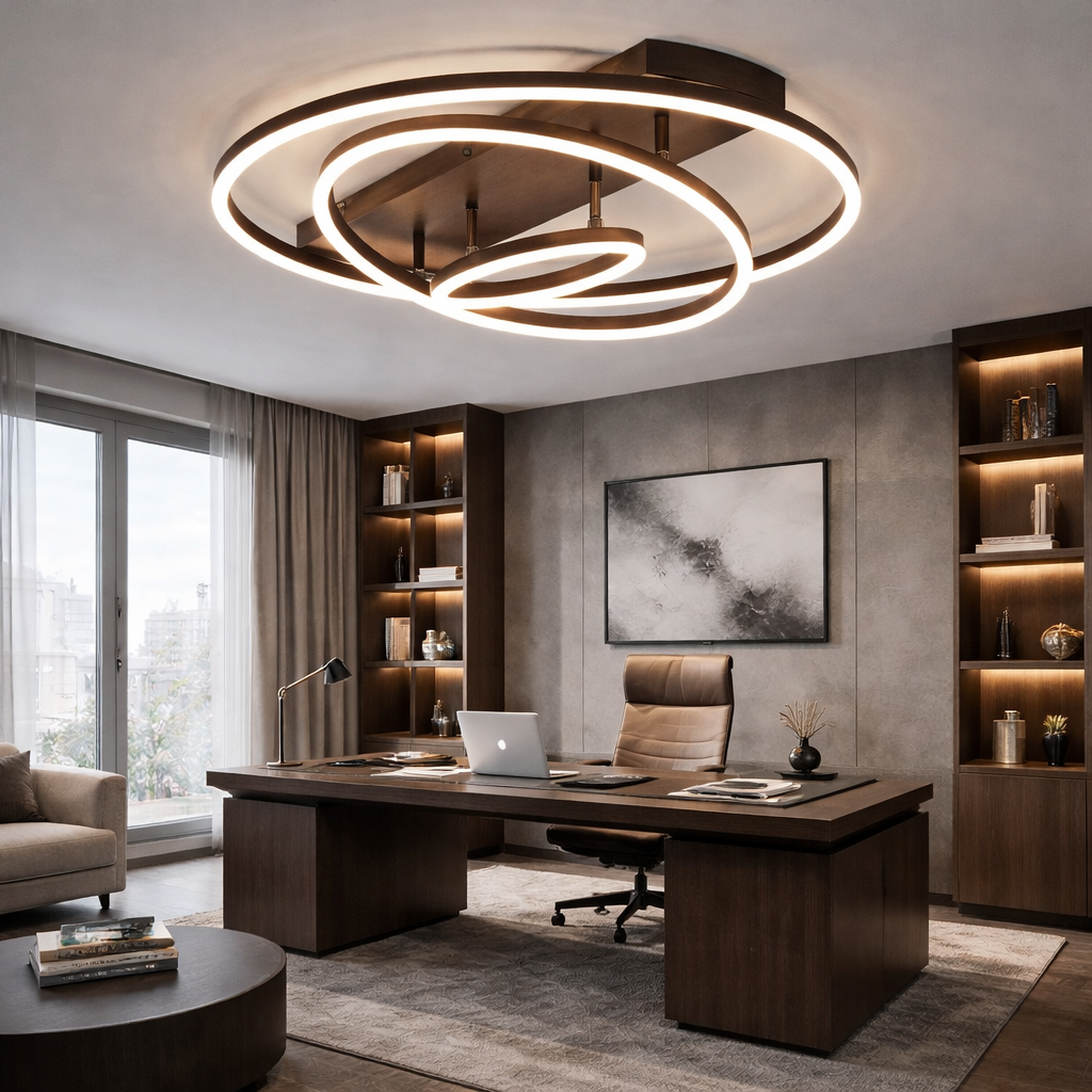 Lustra LED Brown 3 Rings Reglabile Echivalent 800W Telecomanda