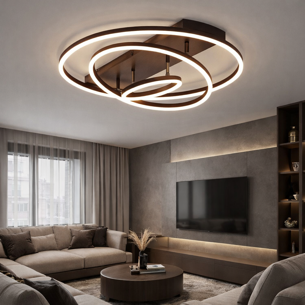 Lustra LED Brown 3 Rings Reglabile Echivalent 800W Telecomanda