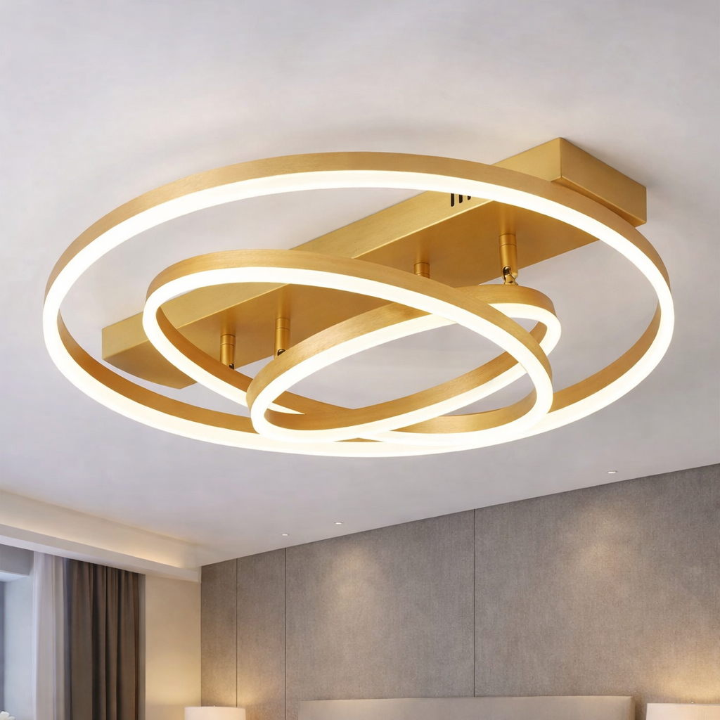 Lustra LED Gold 3 Rings Reglabile Echivalent 800W Telecomanda