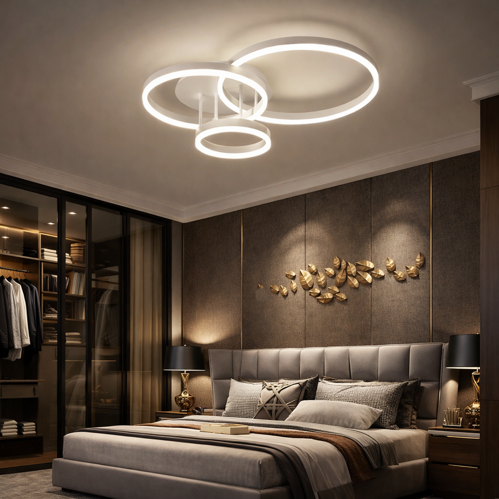 Lustra LED Beauty White 3 Circle Echivalent 600W Telecomanda