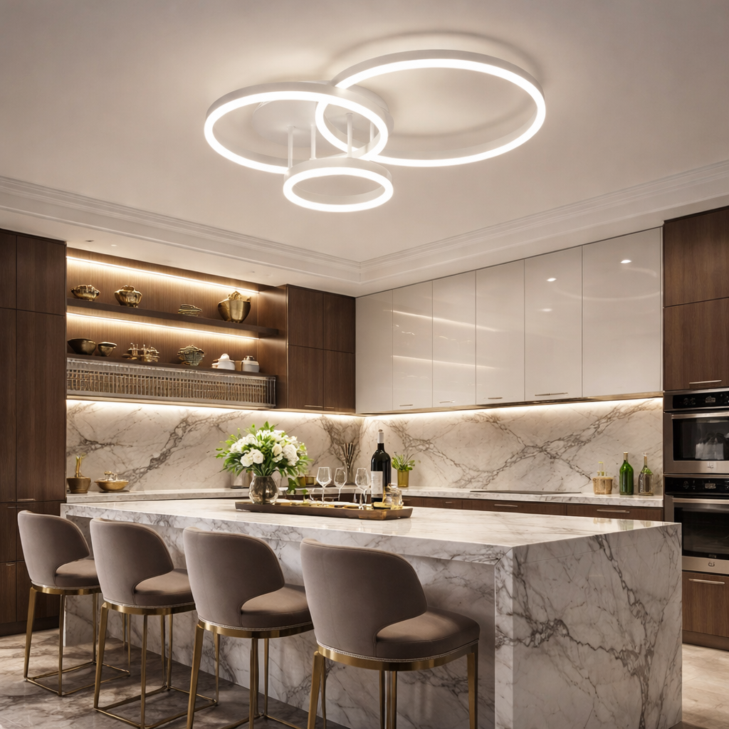 Lustra LED Beauty White 3 Circle Echivalent 600W Telecomanda