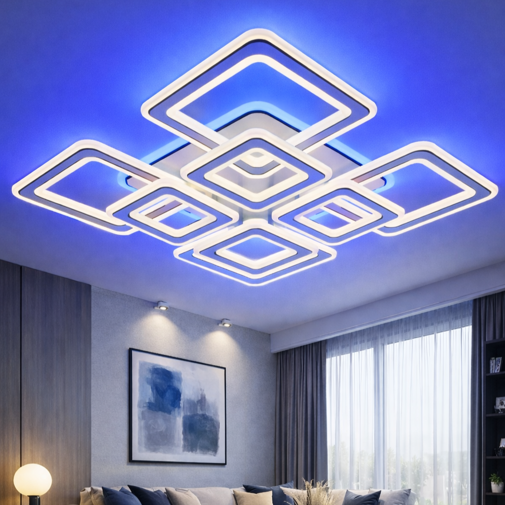 Lustra LED 4+4 Square GRIDLINE RGB Alb Echivalent 1200W Telecomanda