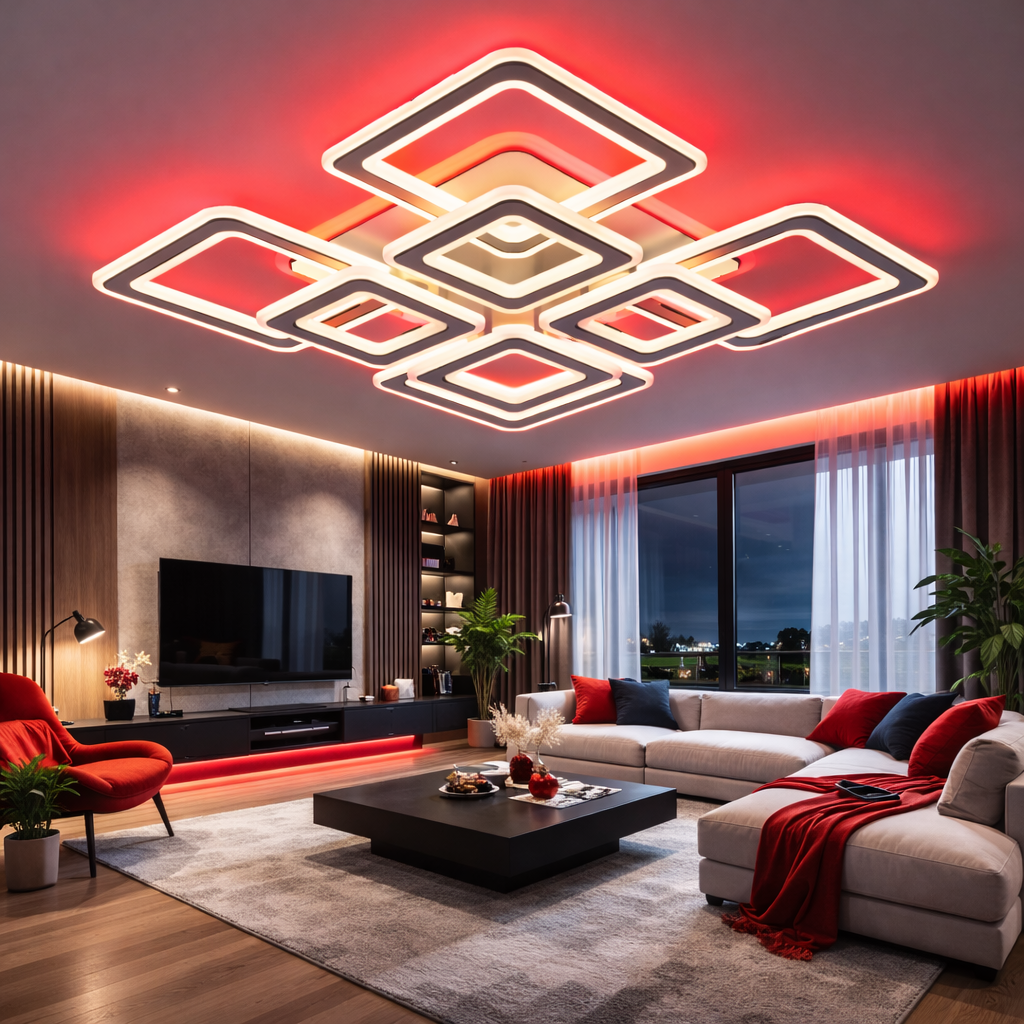 Lustra LED 4+4 Square GRIDLINE RGB Alb Echivalent 1200W Telecomanda