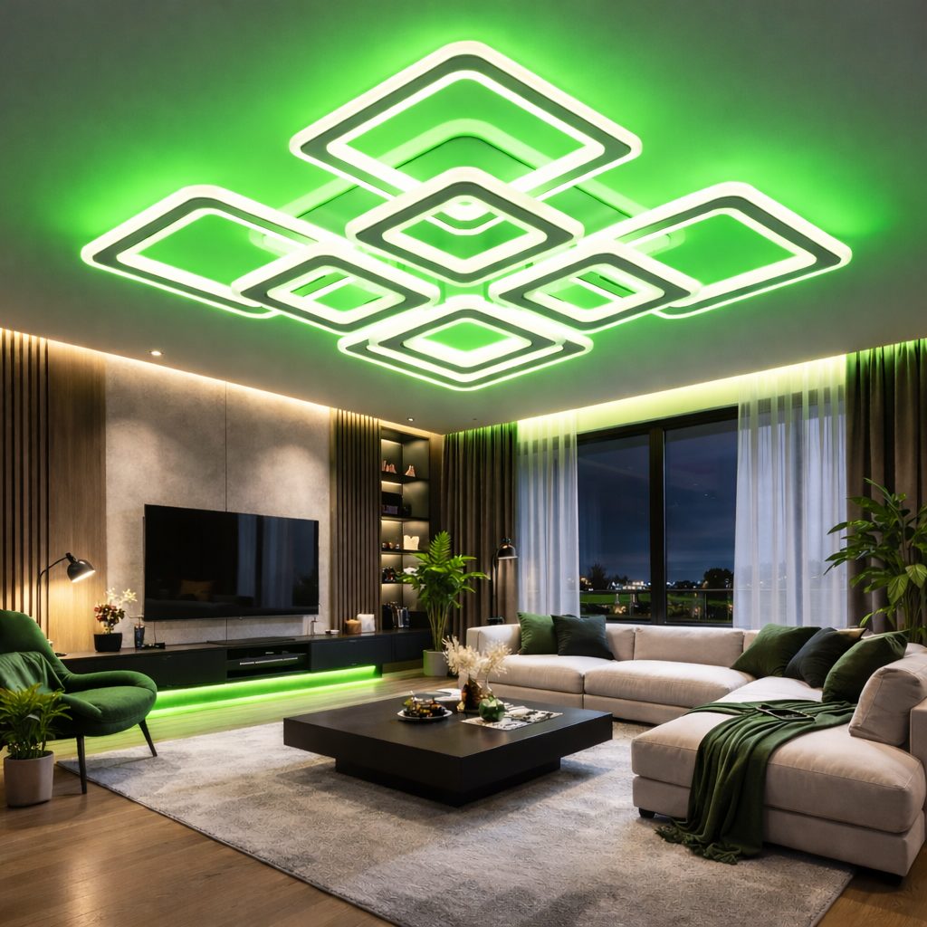 Lustra LED 4+4 Square GRIDLINE RGB Alb Echivalent 1200W Telecomanda