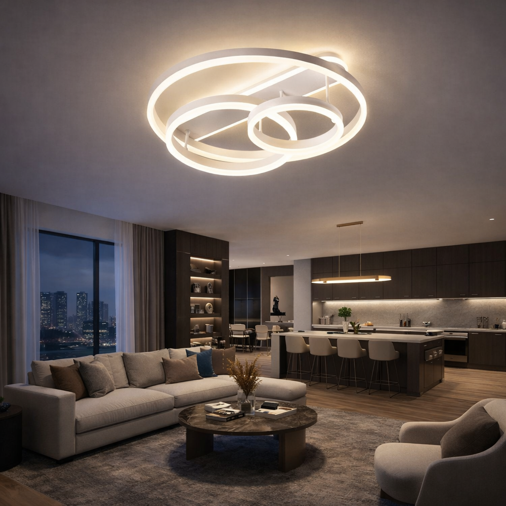 Lustra LED Beauty BRUNOS Rings White Echivalent 800W Telecomanda