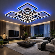 Lustra LED 4+4 Square GRIDLINE RGB Neagra Echivalent 1200W Telecomanda