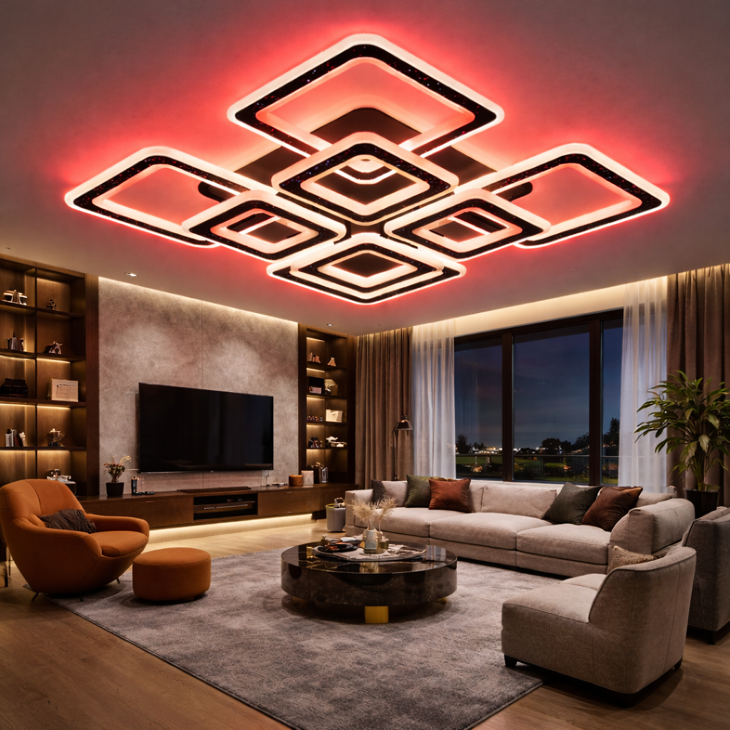 Lustra LED 4+4 Square GRIDLINE RGB Neagra Echivalent 1200W Telecomanda