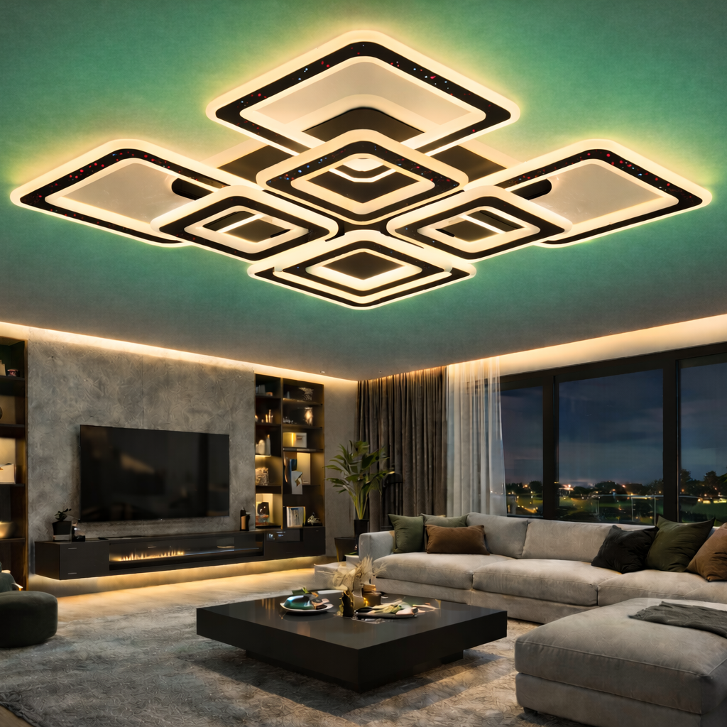 Lustra LED 4+4 Square GRIDLINE RGB Neagra Echivalent 1200W Telecomanda