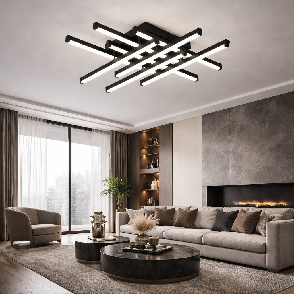 Lustra LED 8 LINES Design Black Echivalent 800W Telecomanda