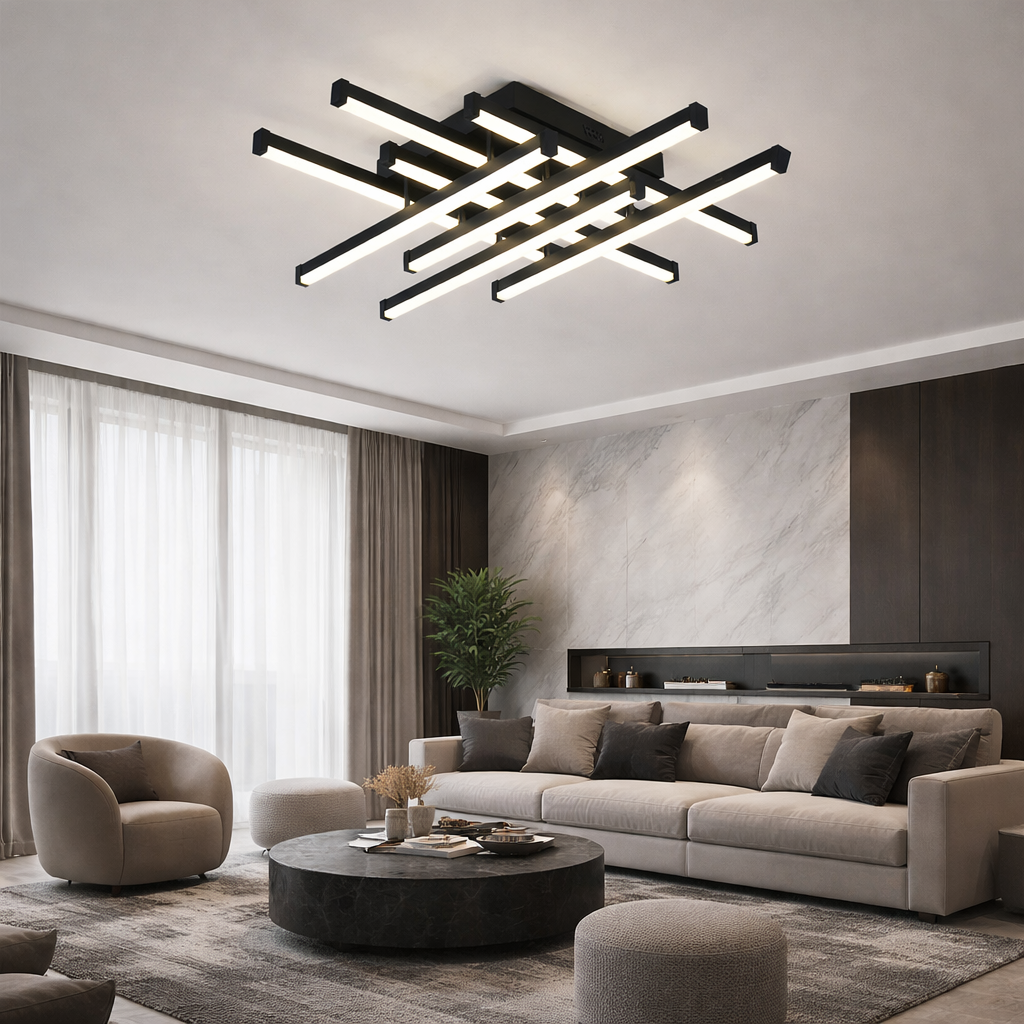 Lustra LED 8 LINES Design Black Echivalent 800W Telecomanda