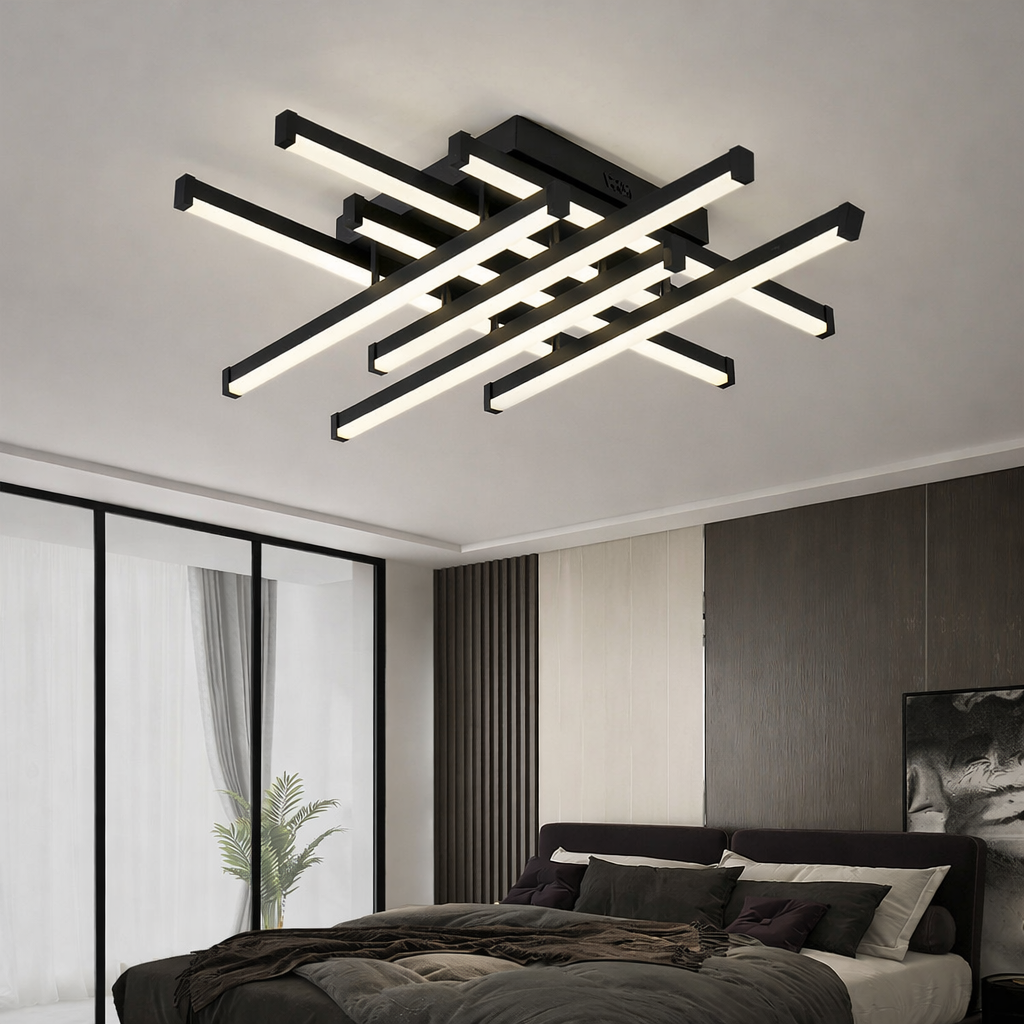 Lustra LED 8 LINES Design Black Echivalent 800W Telecomanda