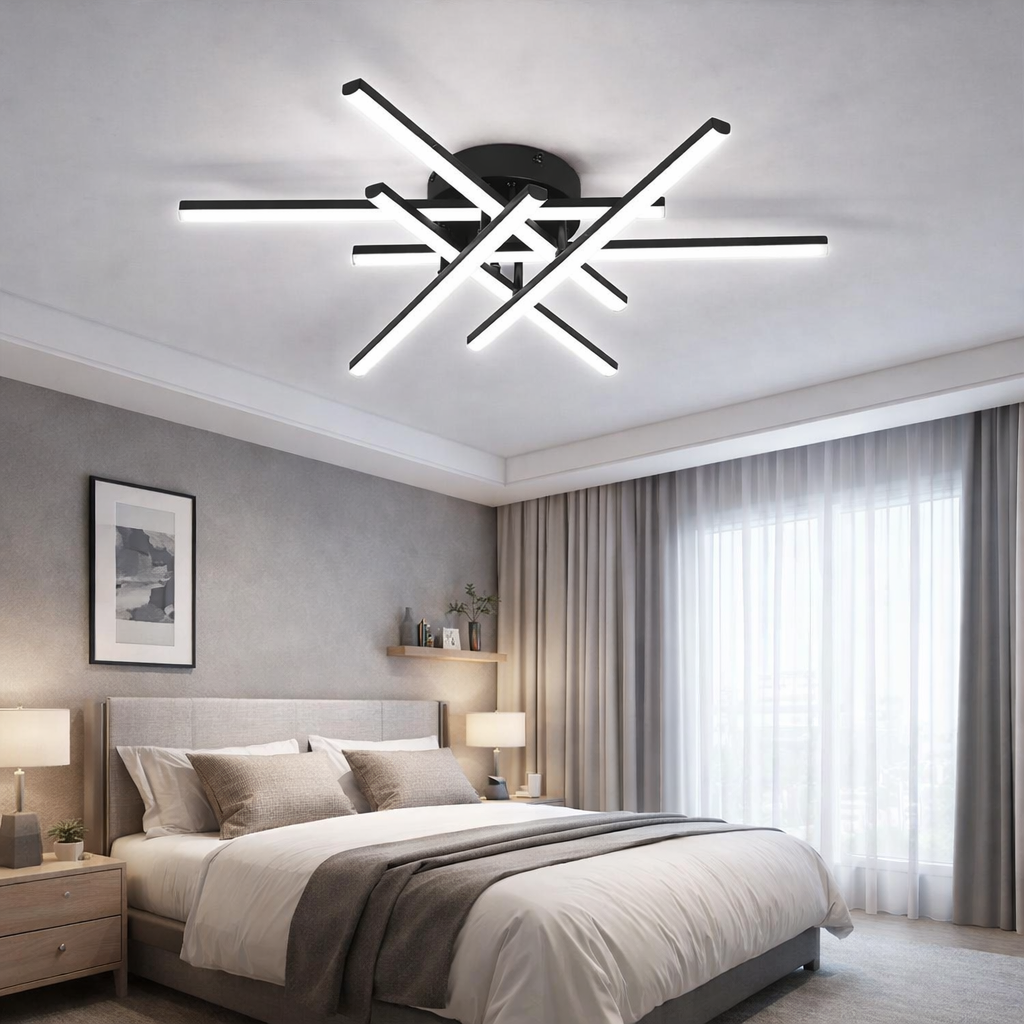 Lustra LED Sunny 6 Lines Round Neagra Echivalent 600W Telecomanda