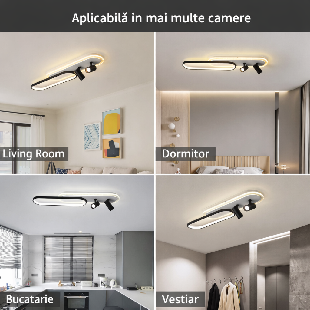 Aplica LED Cu Spoturi 100cm Alb+Negru Echivalent 300W