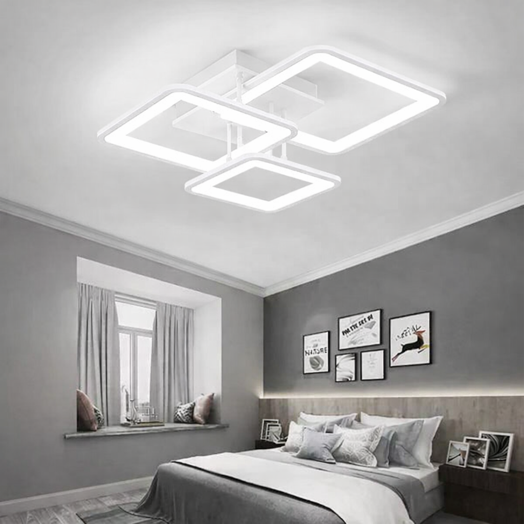 Lustra LED Three Square Alb Echivalent 400W Telecomanda