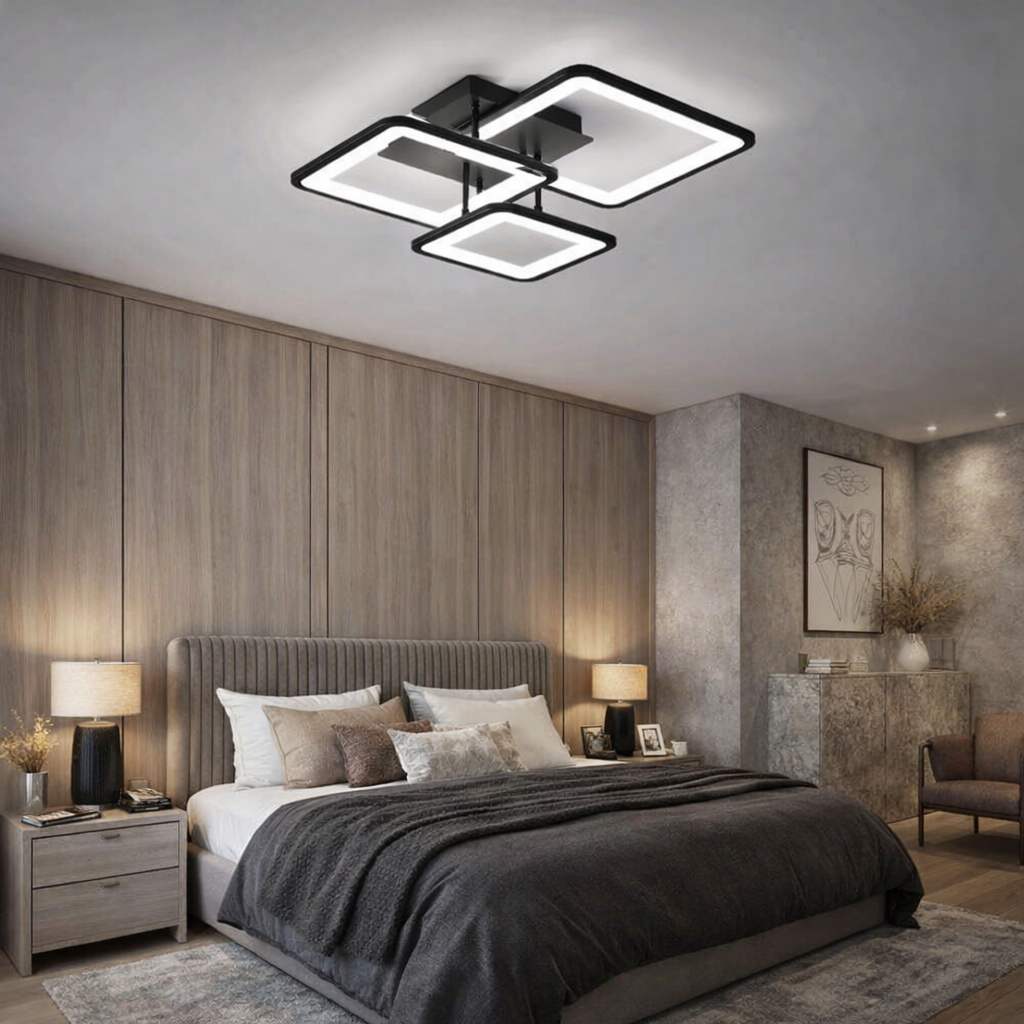 Lustra LED Three Square Black Echivalent 400W Telecomanda