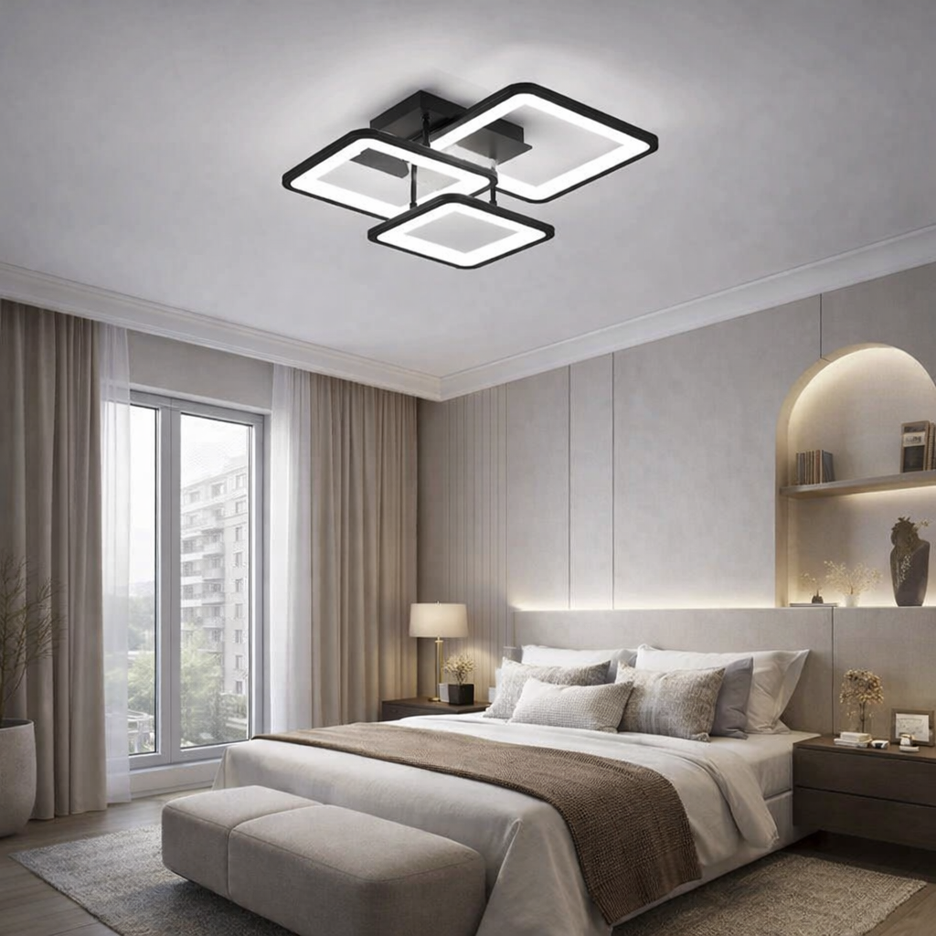 Lustra LED Three Square Black Echivalent 400W Telecomanda