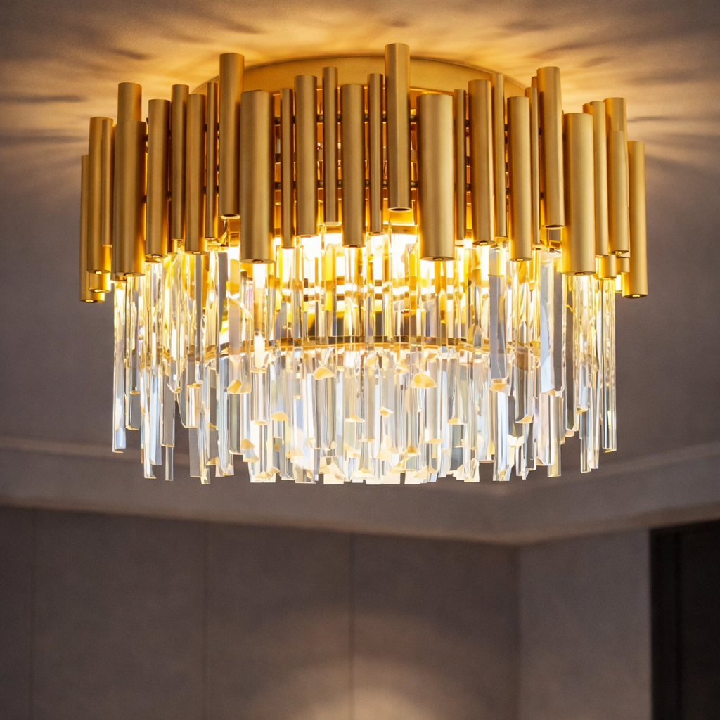 Candelabru Cristal Aplicat Rotund Golden Tubes Luxury 40CM
