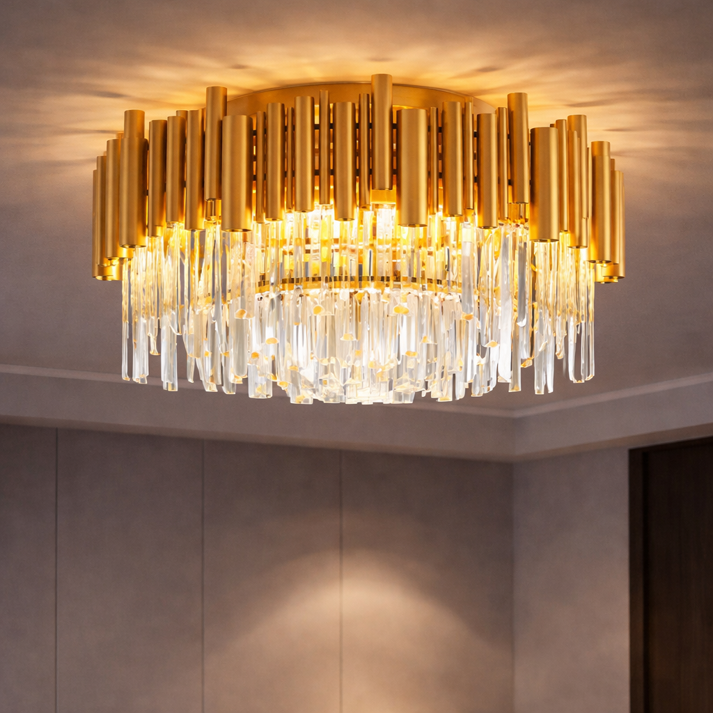 Candelabru Cristal Aplicat Rotund Golden Tubes Luxury 60CM