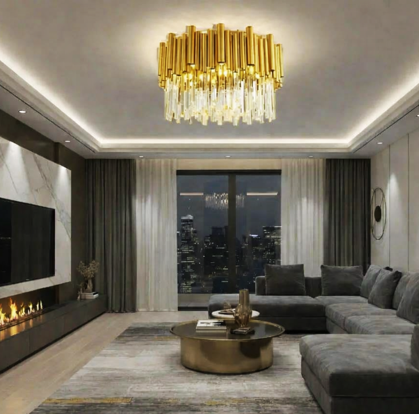 Candelabru Cristal Aplicat Rotund Golden Tubes Luxury 50CM