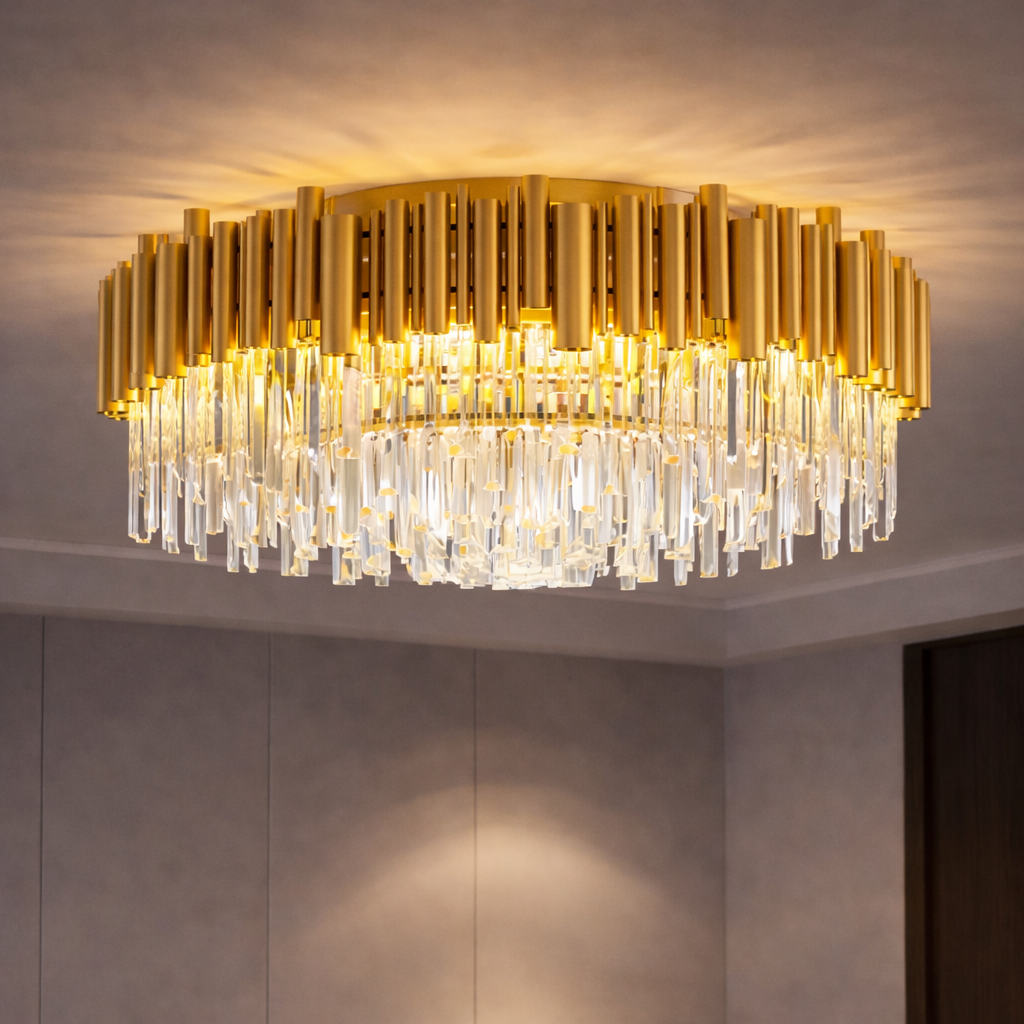 Candelabru Cristal Aplicat Rotund Golden Tubes Luxury 80CM