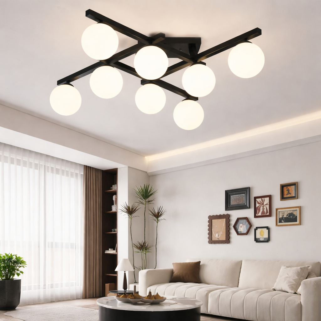 Lustra MEZO Black Abajur Mat 8xE27