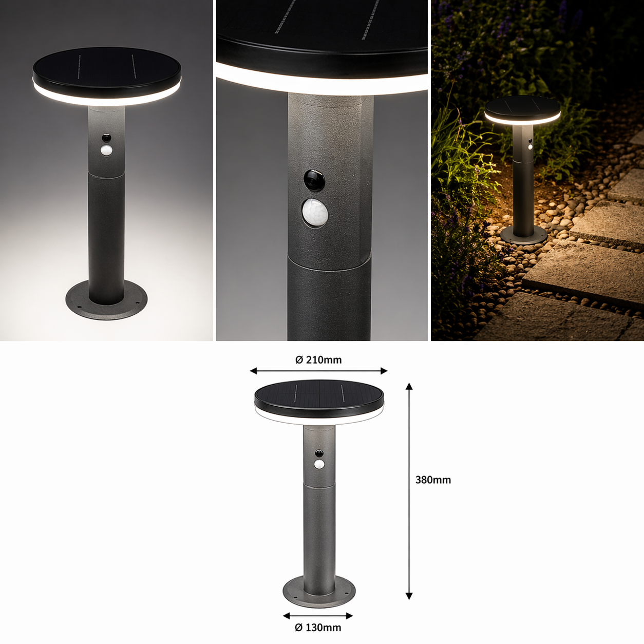 Stalp de Gradina LED ORLUX cu Incarcare Solara Senzor 38CM Premium