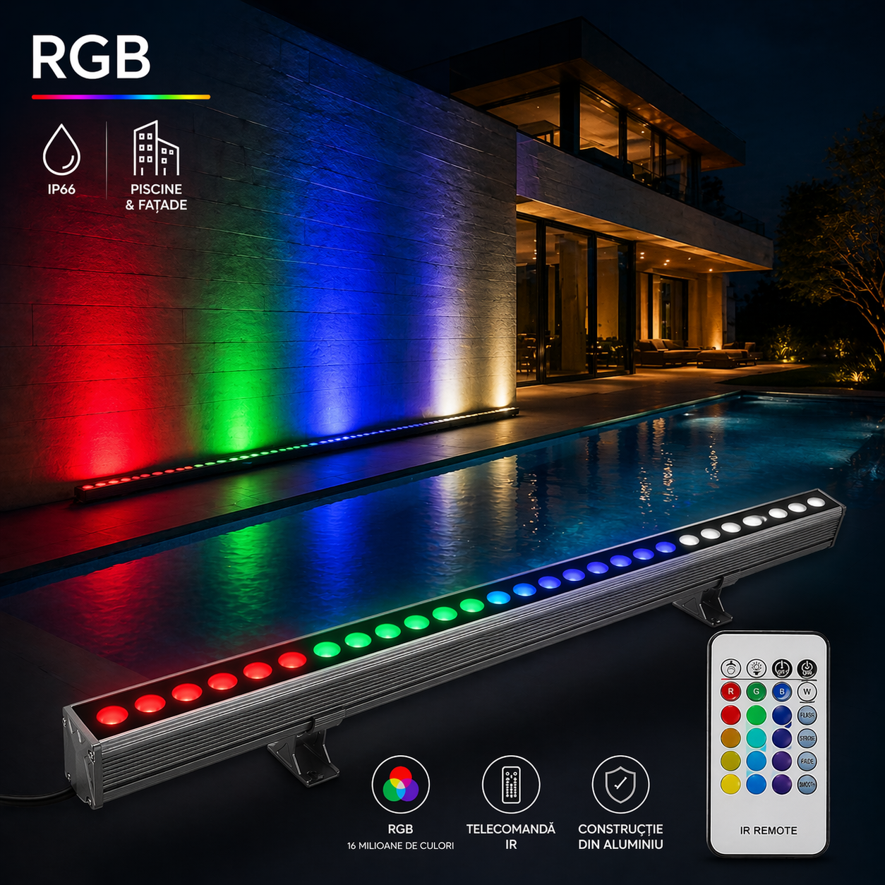 Corp Iluminat LED Arhitectural RGB 24W 100cm IP65