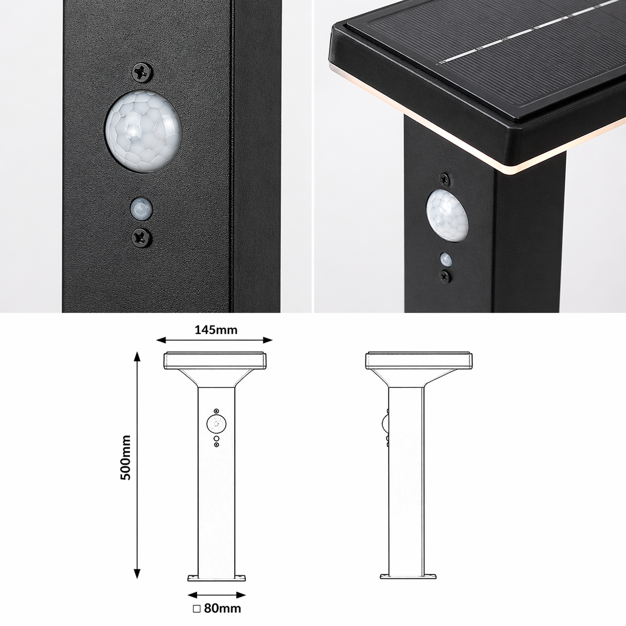 Stalp de Gradina LED LUNOQ cu Incarcare Solara Senzor 50CM Premium